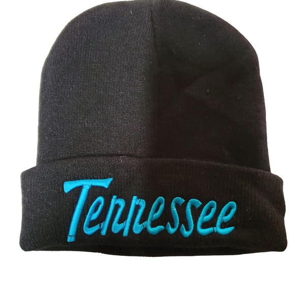 Tennessee Souvenir Beanie Hat Knit Cap Black & Blue Embroidered Winter - Picture 1 of 3
